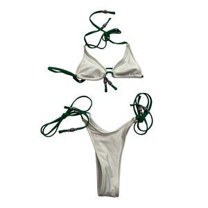 Goldie Lou Triangle Top & Bea Skimpy Bottoms Bikini Set in White Green